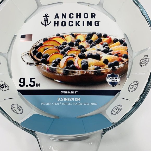 Anchor Hocking Fluted Deep Pie Dish Plate With Handles 9.5" Clear Glass USA NEW - Picture 5 of 8